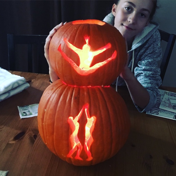 cheerleading stunt halloween pumpkin